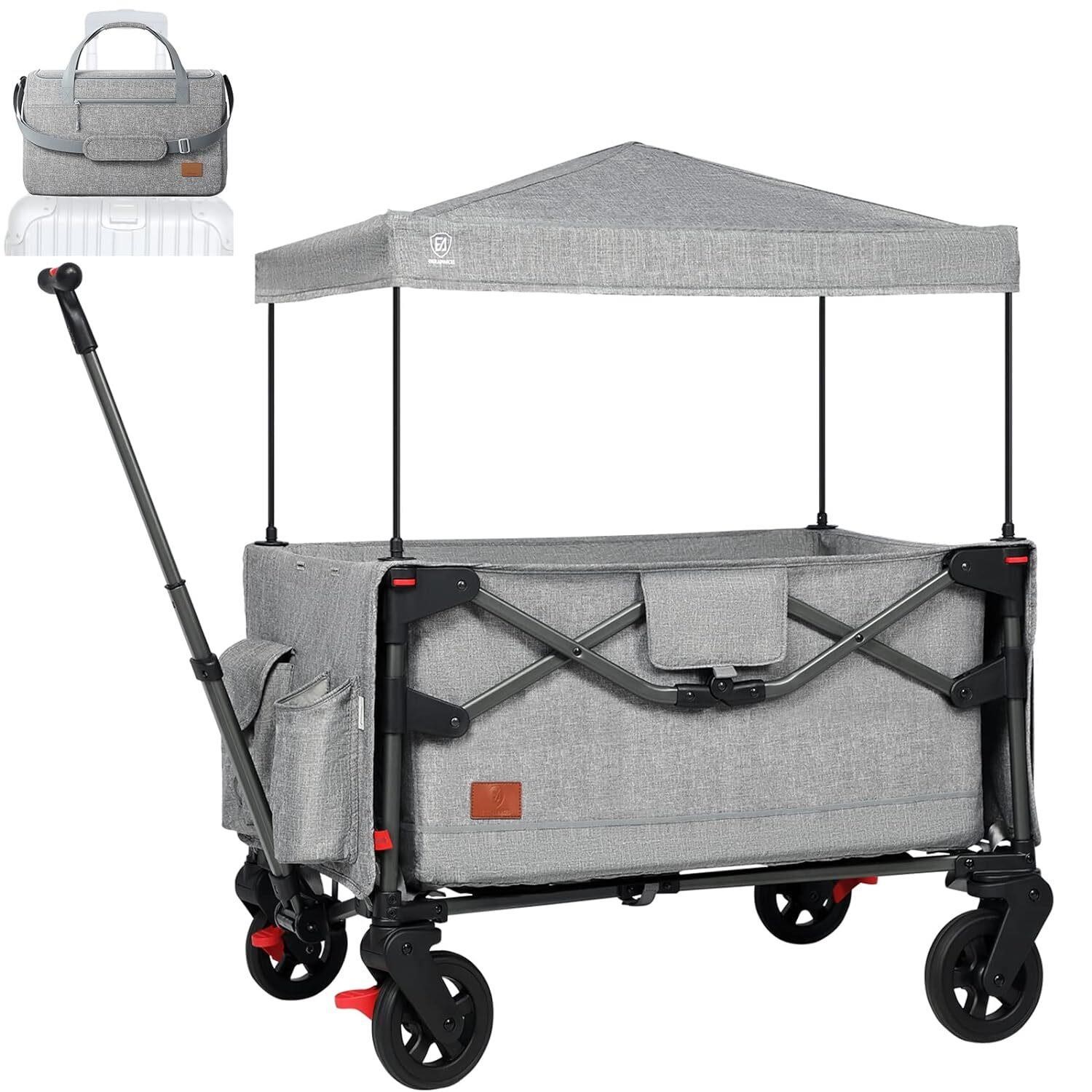 Foldable Wagon Stroller for 2 Kids  Grey