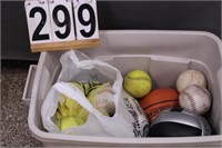 Tote W/ Lid Of Assorted Balls Includes Soccer