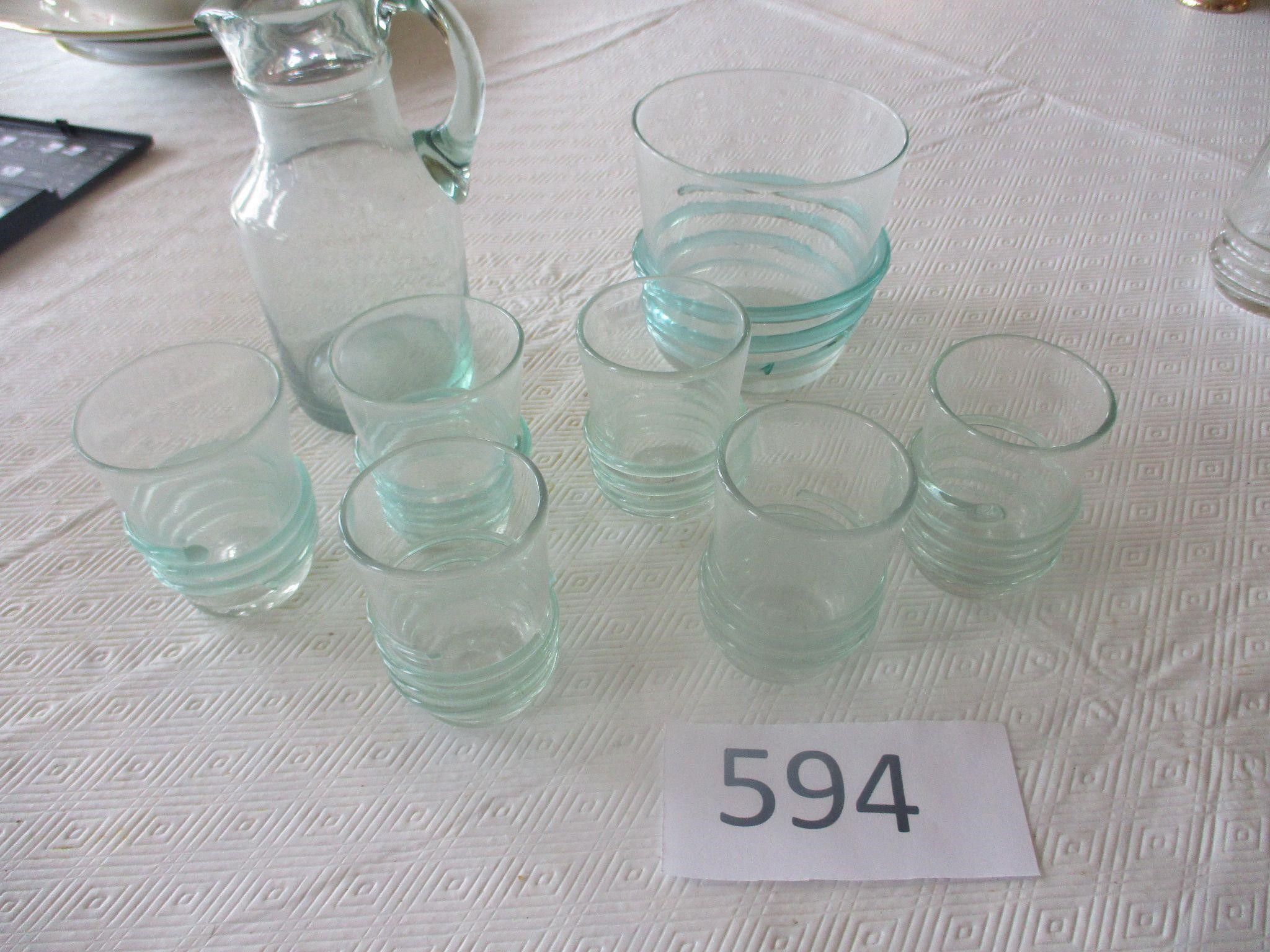 Six Blenko Juice Glass, Pitcher and small bowl