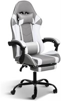 Yssoa White Gaming Chair With Footrest, Big And