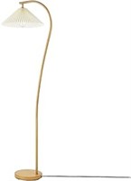 Floor Lamp, Faux Wood Finish, White Pleated Fabric