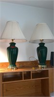 PAIR OF GREEN TABLE LAMPS