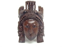 DECORATIVE CARVED WOOD ASIAN PRIESTESS MASK
