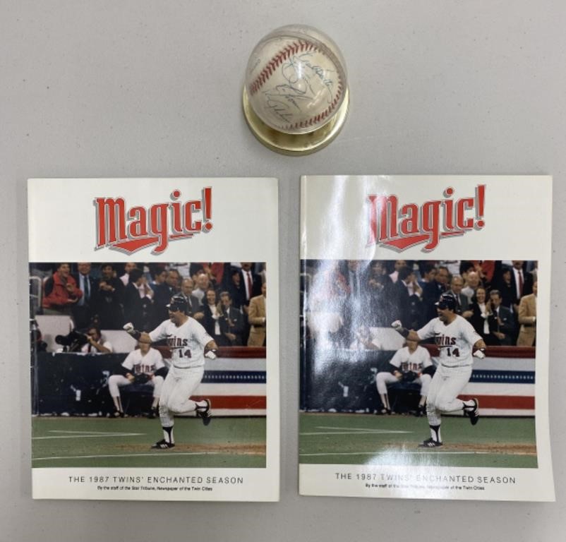 Vintage autographed Twins baseball and 2 1987