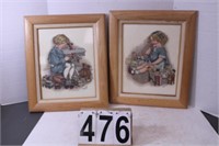 2 - 18" X 16" Counted Cross Stitch Pictures Boy-