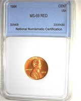 1984 Cent MS69 RD LISTS $9000