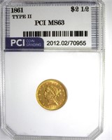 1861 T2 Gold $2.50 MS63 LISTS $2150