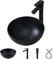 Black And White Vessel Sink With Faucet And Drain