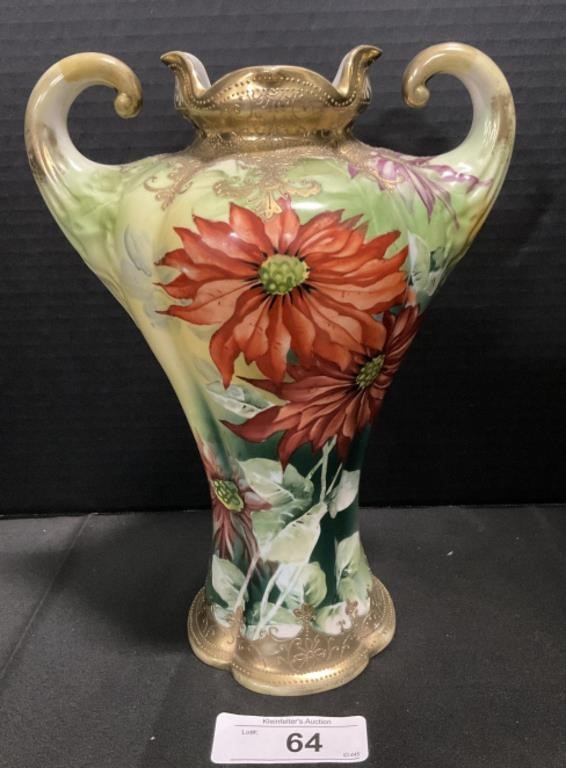 Nippon Handpainted Handled Floral Vase.