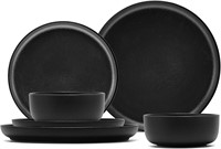 6Pc Black Dish Set: Bowls  Round & Flat Plates