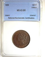 1859 Cent NNC MS63 BR Canada