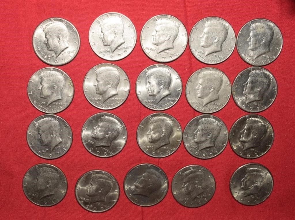 (20) Kennedy Half Dollars 1971D to 2000P Mix