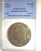 1972-D Dollar NNC AU55 Details Misaligned Die