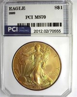 2009 Silver Eagle PCI MS70 Golden Toning