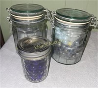 lot of 3 Vintage Jars With Some Marbles