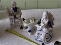 Victorian Couple Having Tea Porcelain 8" 3 Pcs