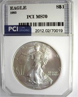 1993 Silver Eagle MS70 LISTS $3600