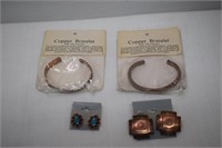 Two Copper Cuff Bracelets & Two Copper Earrings