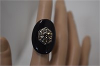 Sterling Barse Onyx & Swarovski Crystal Ring Sz 6