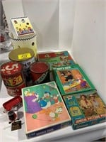 KIDS PUZZLES, COFFEE TINS, NOVELTY PENCIL