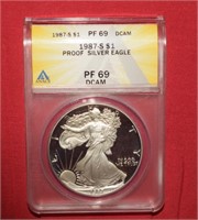 1987-S Silver Eagle Dollar  PF69 DCAM   ANACS