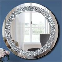 20x20in Crystal Crush Diamond Round Silver Mirror