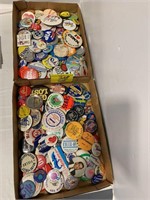 2 FLATS OF NOVELTY PINBACK BUTTONS OF ALL KINDS