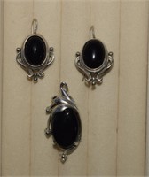 Sterling & Onyx Earrings & Pendant