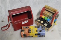 MB 3pc Vintage toys Halsam Dominoes Cash Register,