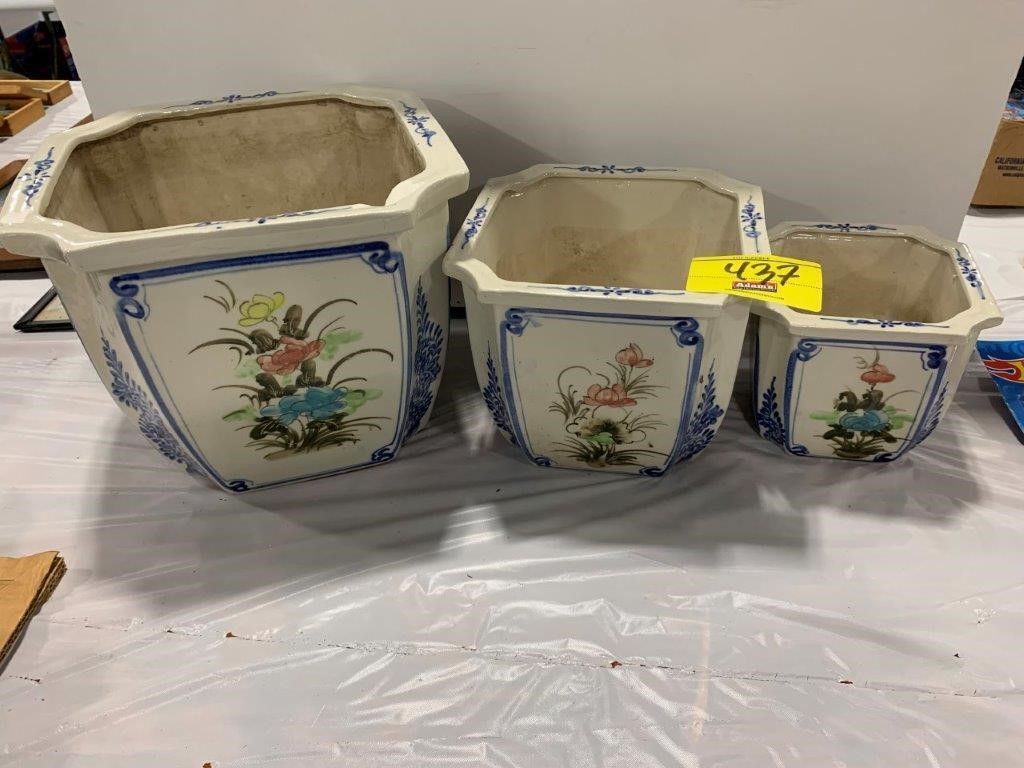SET OF 3 NESTING ASIAN THEMED PLANTERS