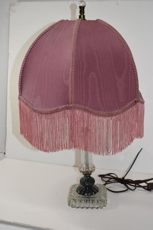 Vintage Victorian Pink Fringe Lampshade w/Lamp