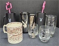 (E) Playboy Beer Mugs, Cocktail Glasses, And