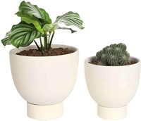 White Terracotta Self Watering Plant Pot - 2 Pcs