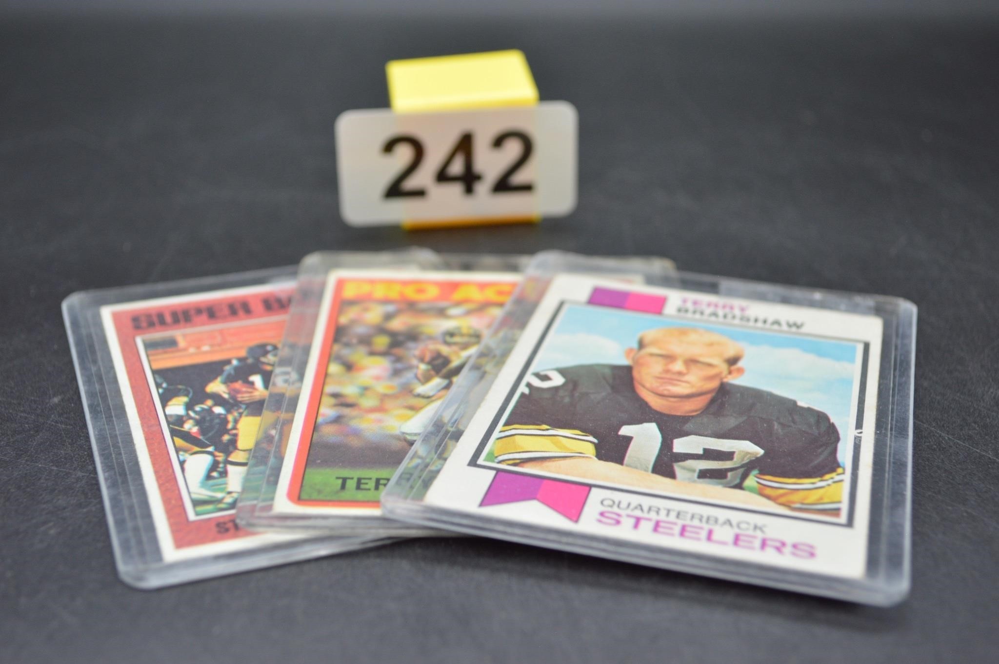 3 Vintage Terry Bradshaw, Steelers cards 1970s