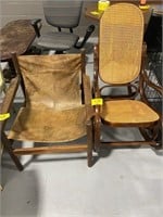 CANE SEAT ROCKING CHAIR, LEATHER ACCENT CHAIR