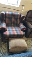 Plaid chair w footstool
