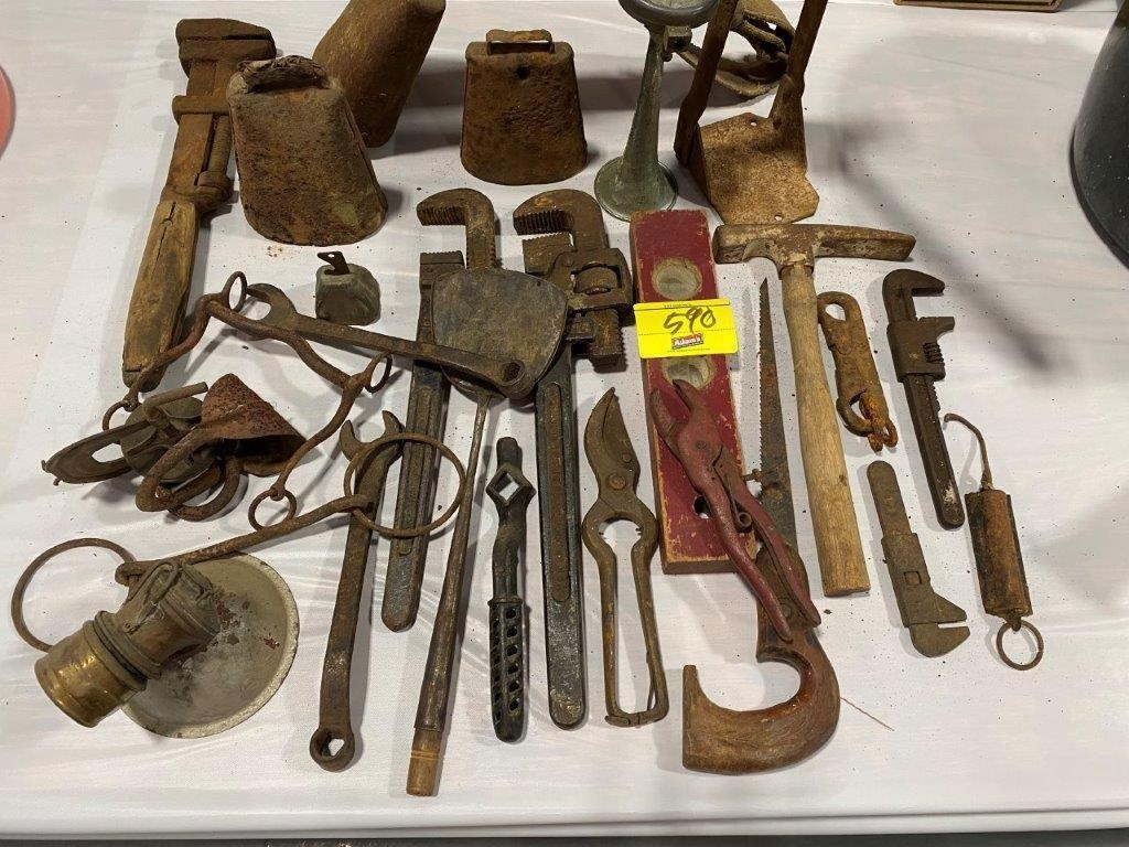 GROUP OF ANTIQUE HAND TOOLS & HARDWARE OF ALL