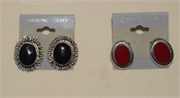 Sterling Onyx & Red Polished Stone Earrings