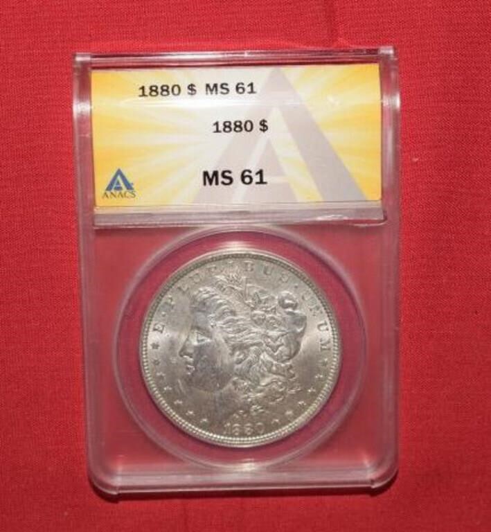 1880 Morgan Silver Dollar  MS61  ANACS