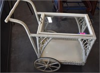 White Wicker Tea Cart w/Removable Glass Tray