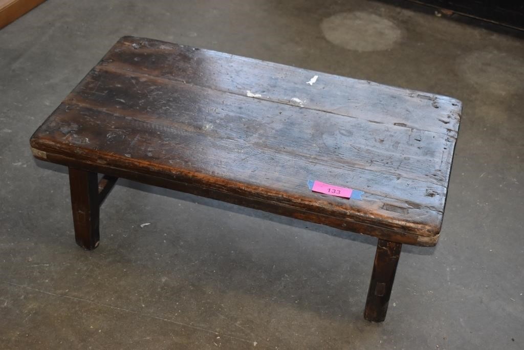 Antique Hand Carved Assembled Low Wood Bench