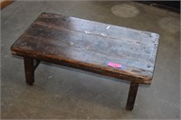 Antique Hand Carved Assembled Low Wood Bench