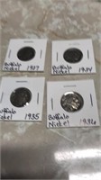 4 Buffalo Nickels  1927-34-35-36