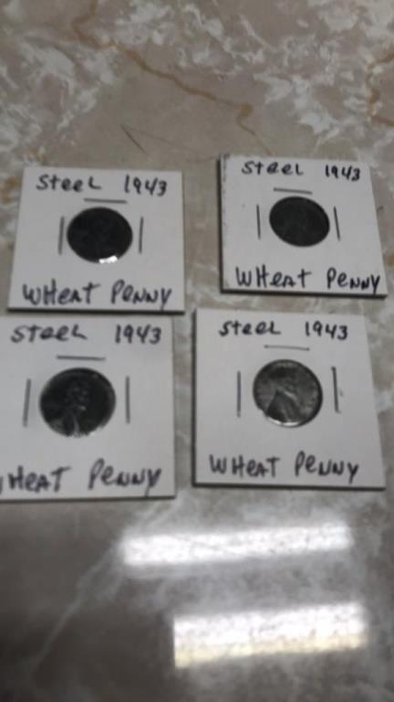 4 1943 Steel wheat Pennies