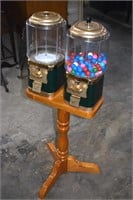 Vintage Double Head Gumball Machine on Wood Stand