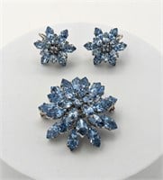 Austrian Made Blue Crystal Earring And Brooch Set
