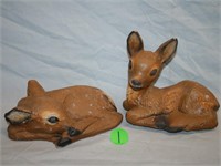 2 cement fawn statues