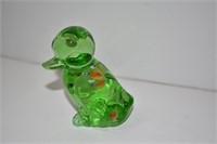 Fenton Hand Painted Green Glass Duckling Figure