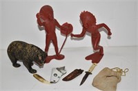 Vtg Miniature Knife, Gun, Bear Figure, Indians