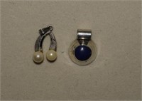 Two Sterling Lapis & Pearl Pendants